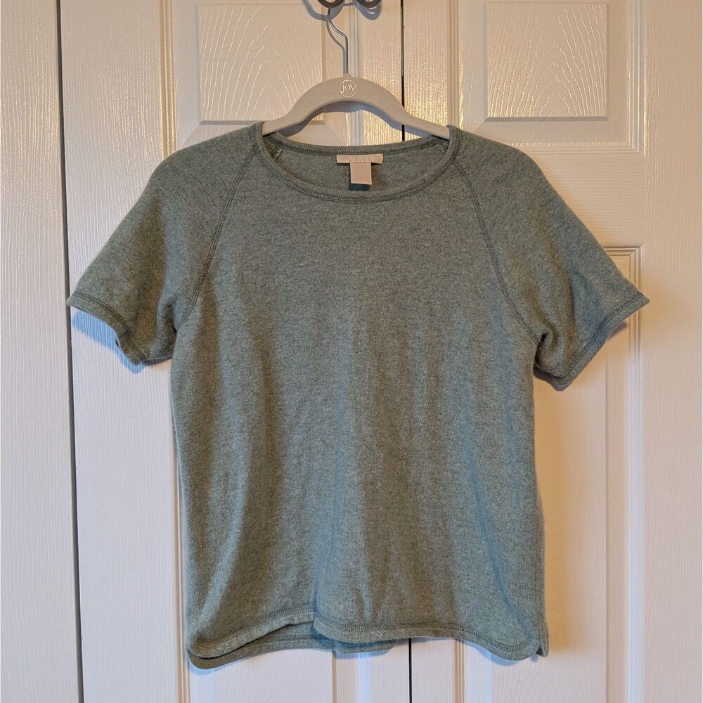 J. Jill Cashmere Short Sleeve Crew Neck Sweater Tee Green Minimalist Med